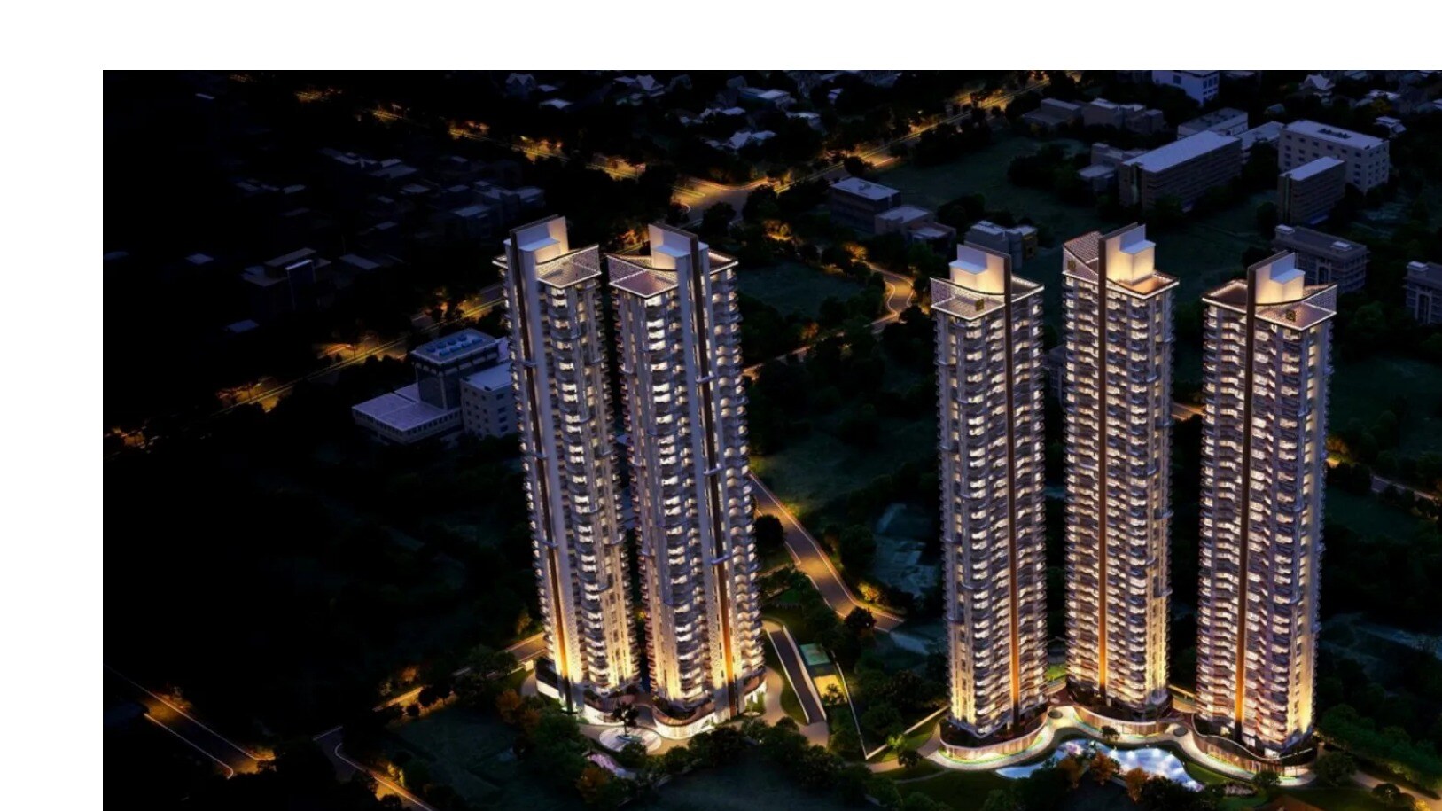 Aerial view of the towers at night