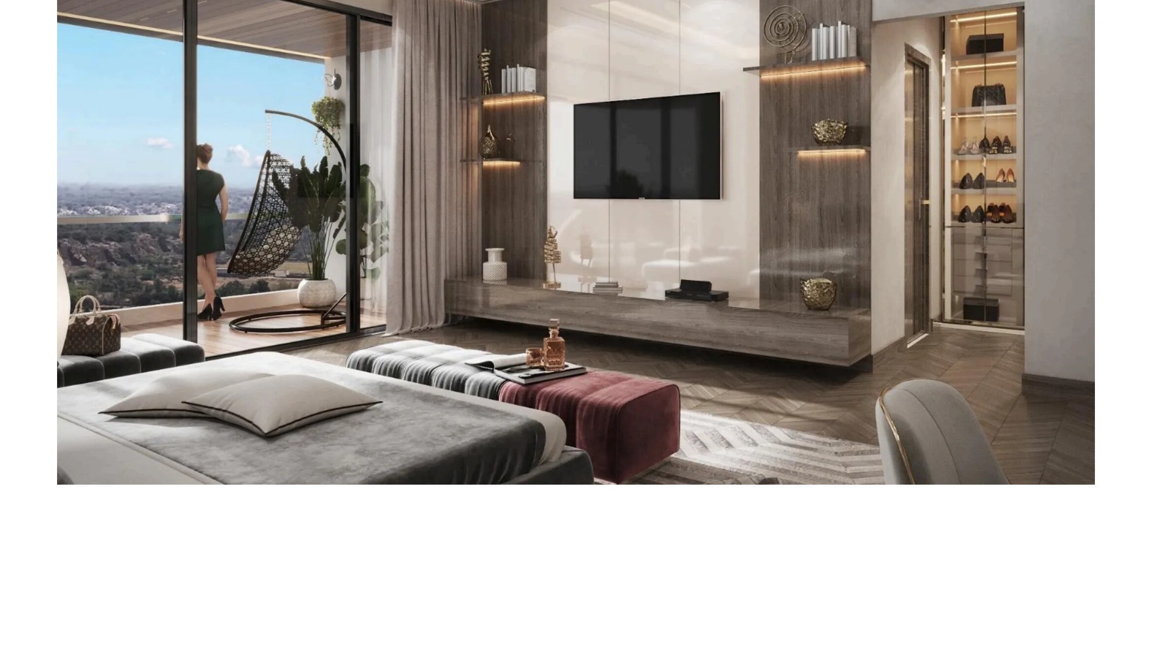 Bedroom with skyline view