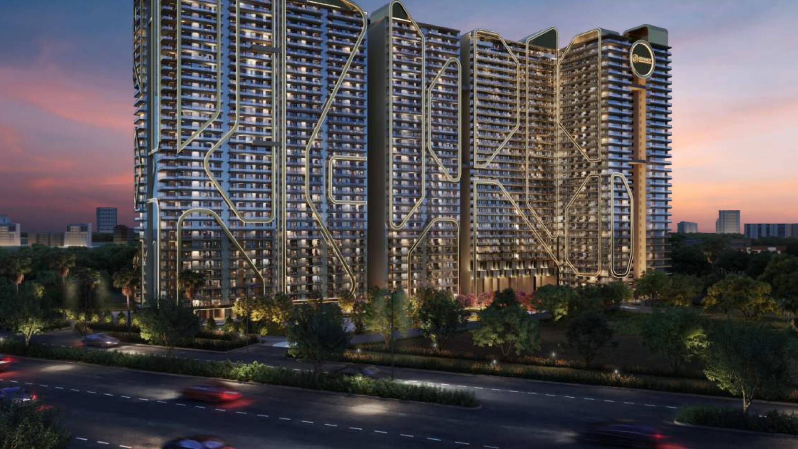 Tower elevation against the Shivalik foothills, developer render