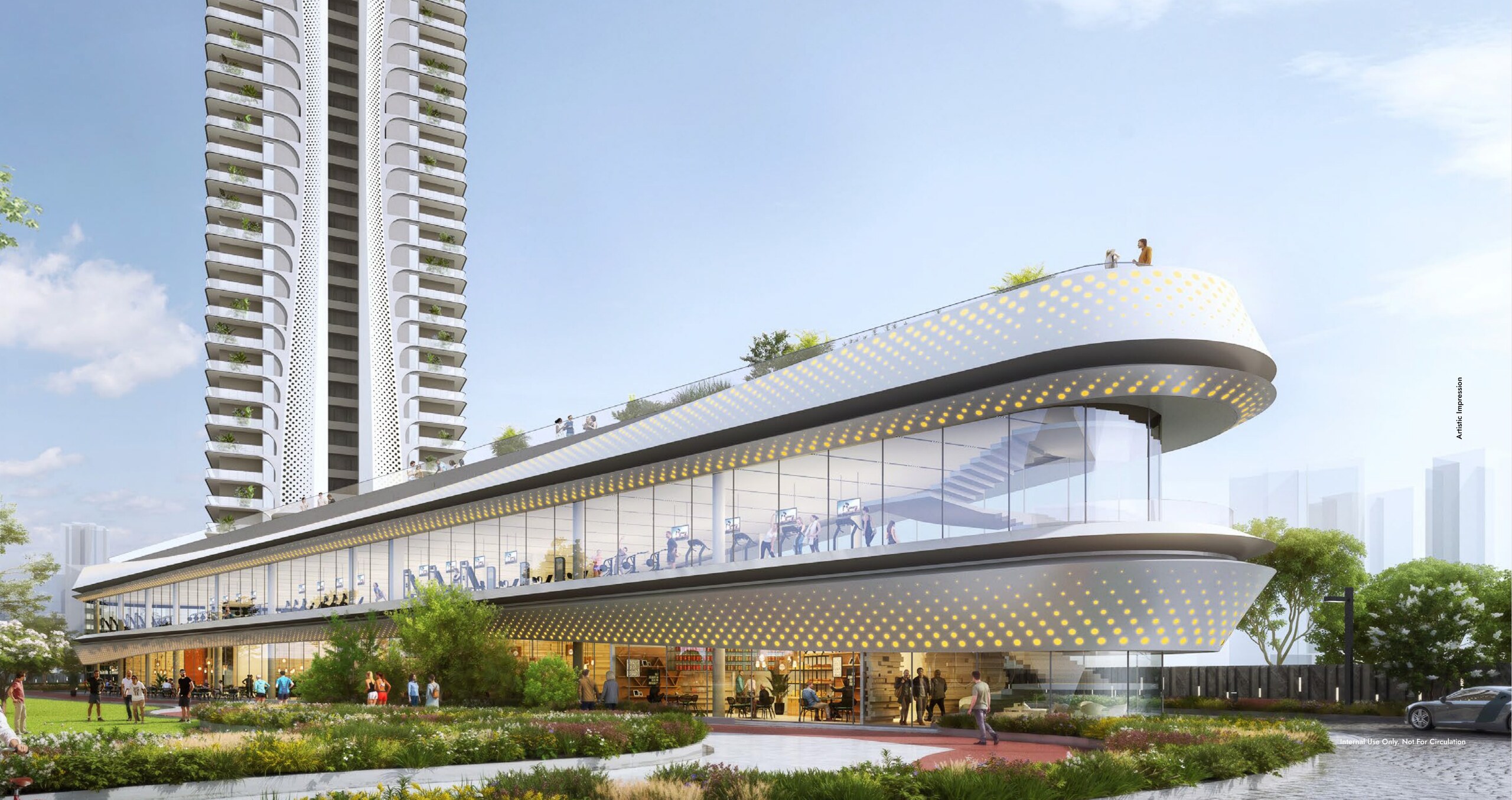 Clubhouse exterior with rooftop deck